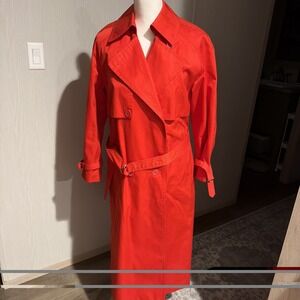 Vtg Bradley Jons Designer Rainwear Trench Coat  Red Women Size 8 Made in Poland